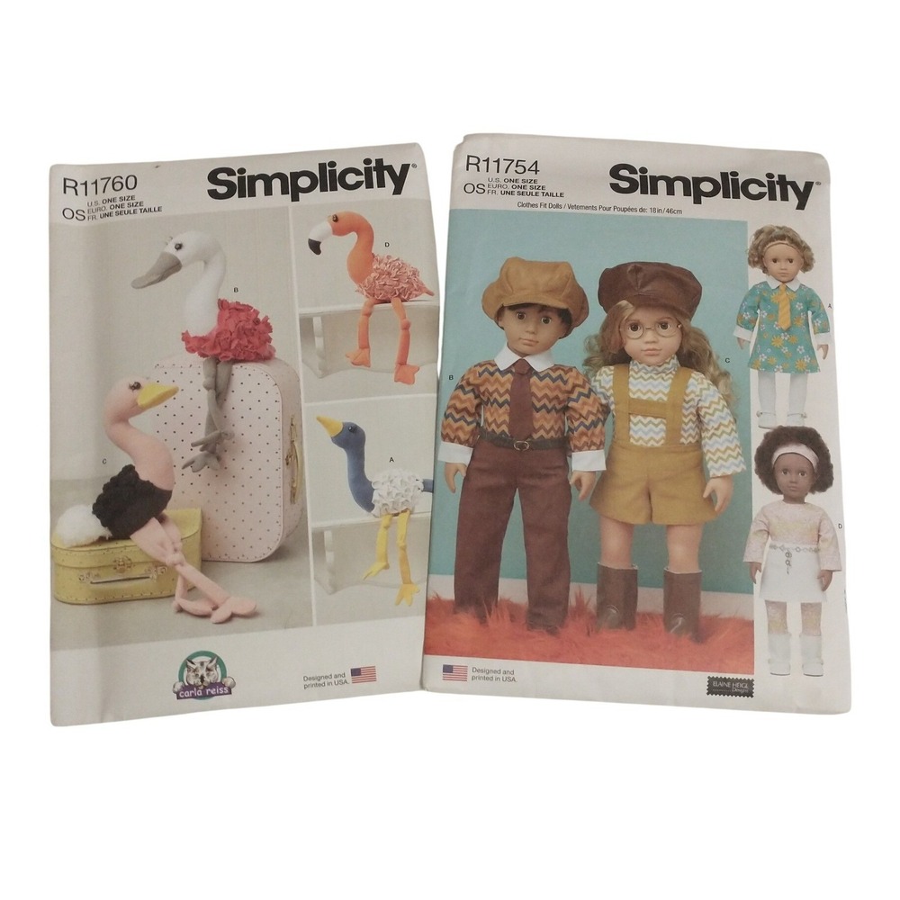 Lot 2 Simplicity Sewing Patterns Plushies 18in Doll Clothes Uncut